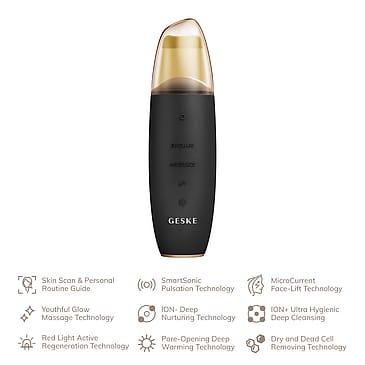 GESKE MicroCurrent Skin Scrubber & Blackhead Remover 9 in 1 Gray