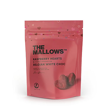 The Mallows Marshmallows Raspberry Hearts + White Chocolate