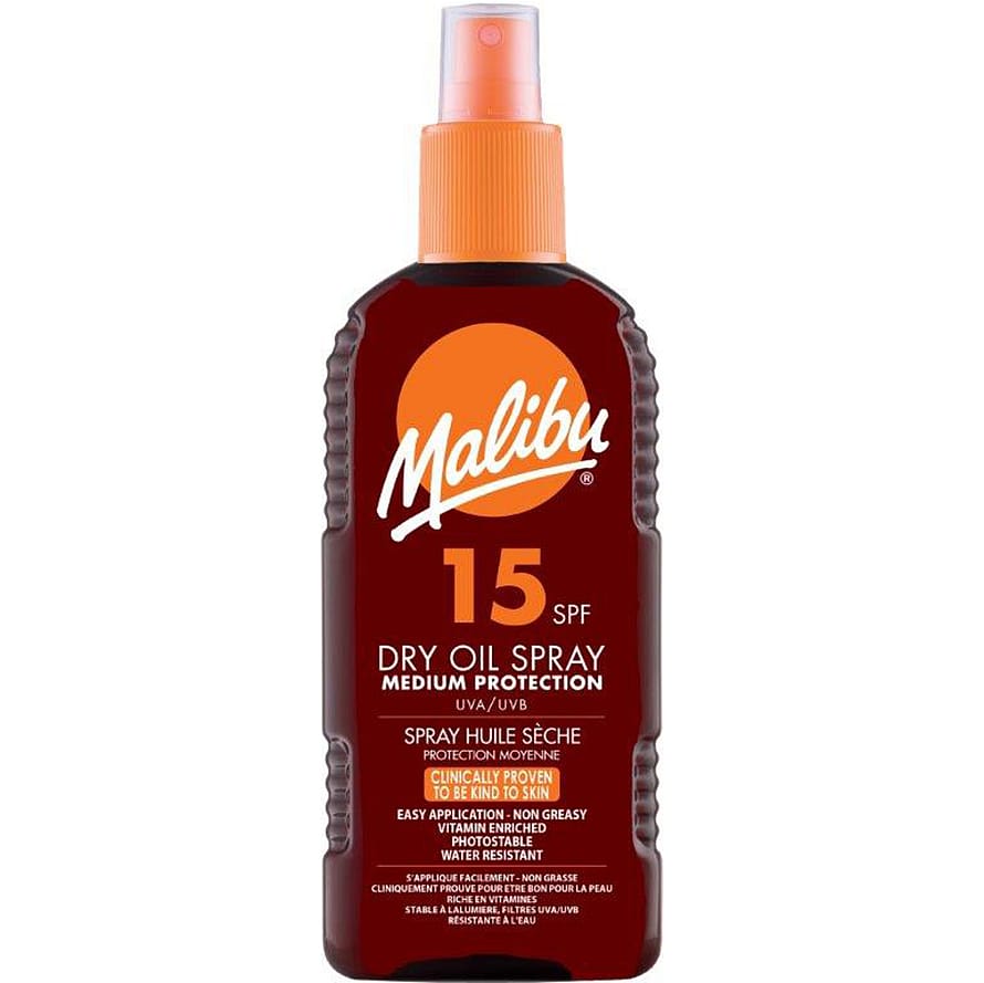 Malibu Suntan Dry Oil Spray Very Water Resistant SPF 15 Medium Protection 200 ml