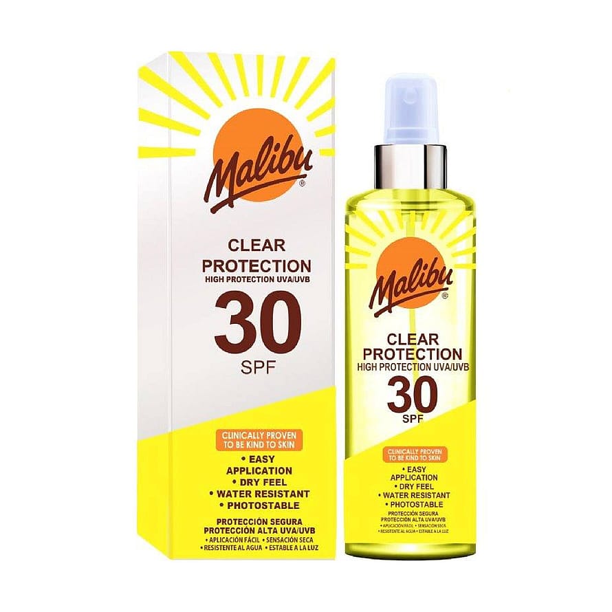 Malibu SPF 30 Clear Spray Sunscreen, High Protection, Dry Feel, Water Resistant Vi 250 ml