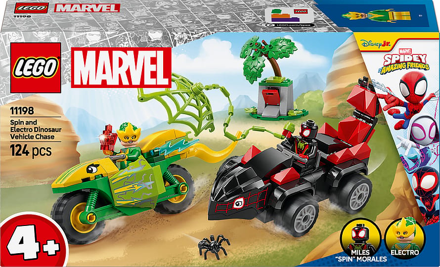 Lego Marvel Spidey og Hans Fantastiske Venner Spin og Electros Jagt I Dinosaurkøretøjer 11198