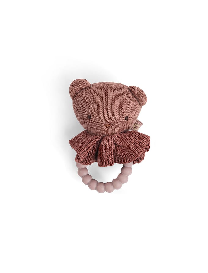 SMALLSTUFF Rattle Bear Face On Silicone Ring Dark rose