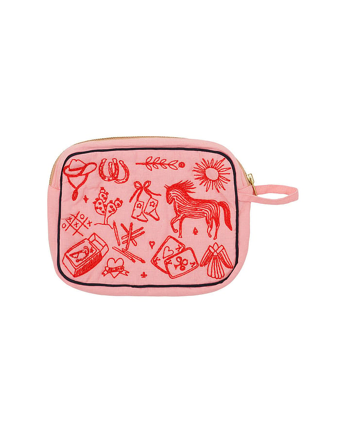 HABIBA Polly Embroidery Makeup Clutch Flamingo
