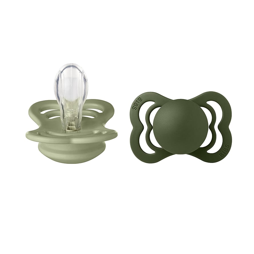 BIBS Pacifier Supreme 2 Pack Silicone Sage/Hunter Green Size 1