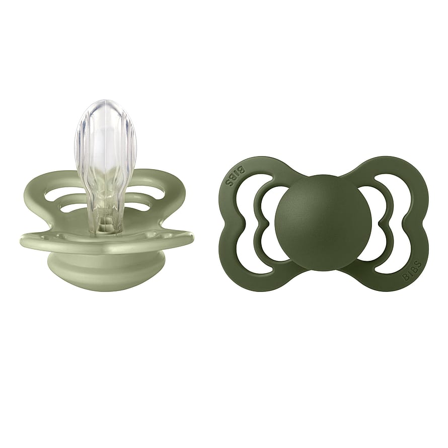 BIBS Pacifier Supreme 2 Pack Silicone Sage/Hunter Green Size 2