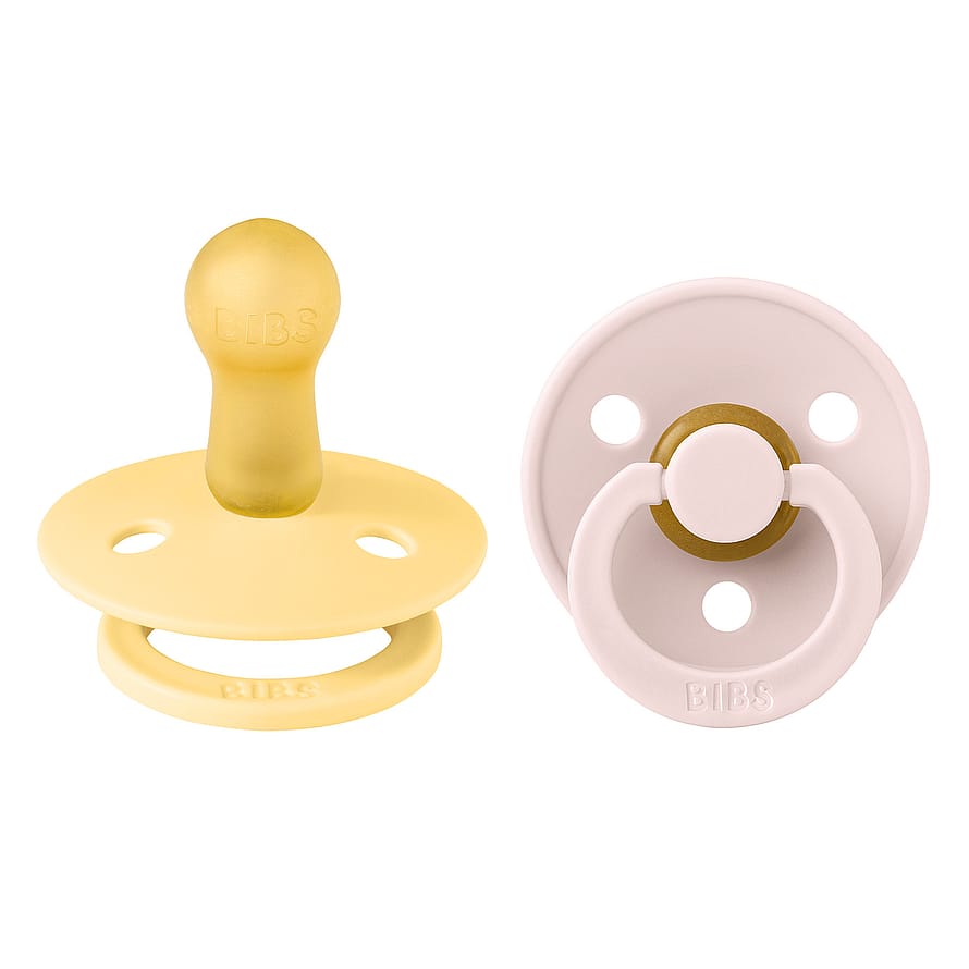 BIBS Colour Round Latex 2 Pack Pale Butter/Petal Size 2