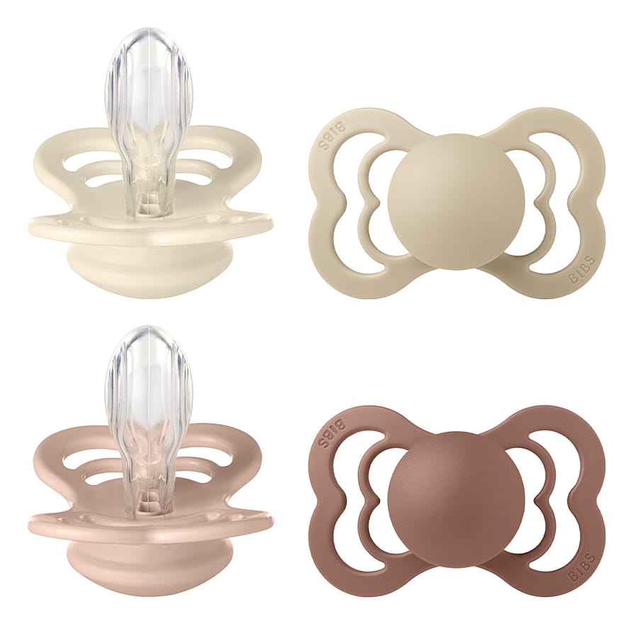 BIBS Supreme Silikone Sutter - 4-pak Ivory/Vanilla/Blush/Woodchuck Str. 2