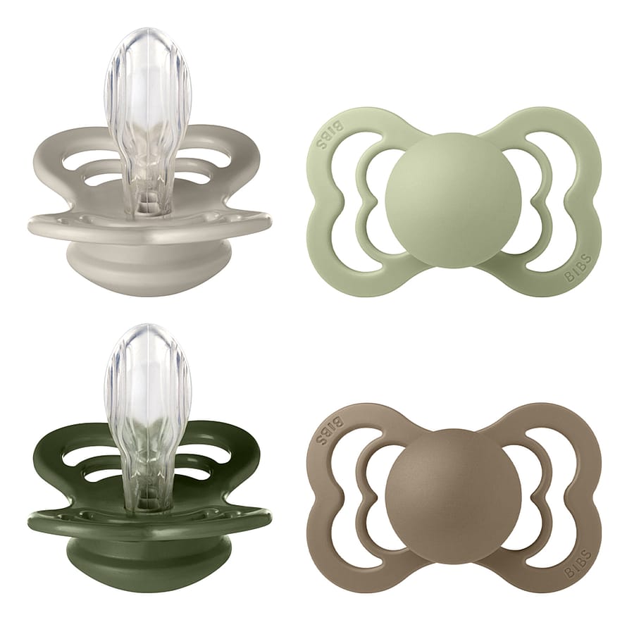 BIBS Supreme Silikone Sutter - 4-pak Sand/Sage/Huntergreen/Dark Oak Str. 2