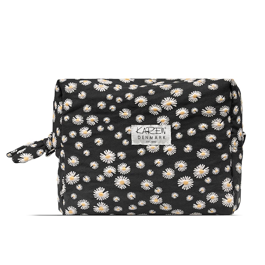 Karen Toilettaske Sort - Broderede Marguerittert L25 × H22 × B10 cm