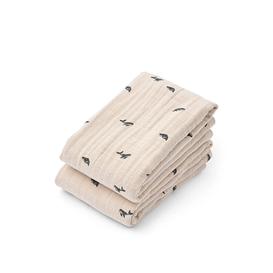 LIEWOOD Lewis Muslin Cloth 2-Pack Mini whale / Sandy