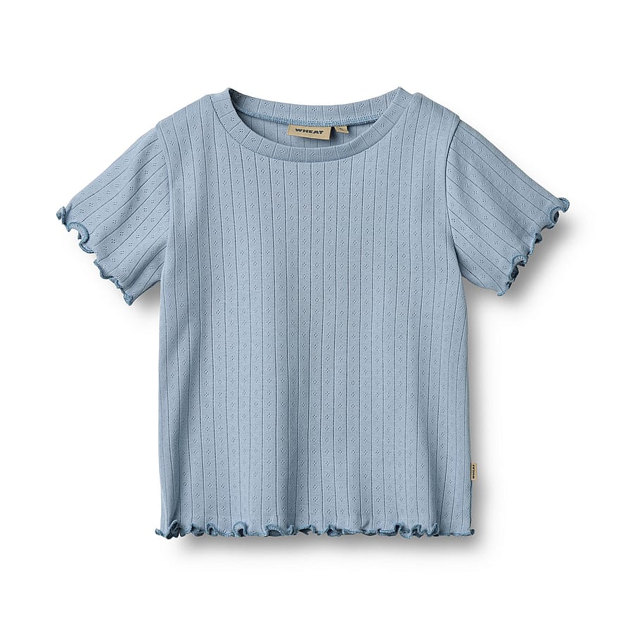 WHEAT Rib T-Shirt Short Sleeve Irene Morning Sky Str 122/7 år