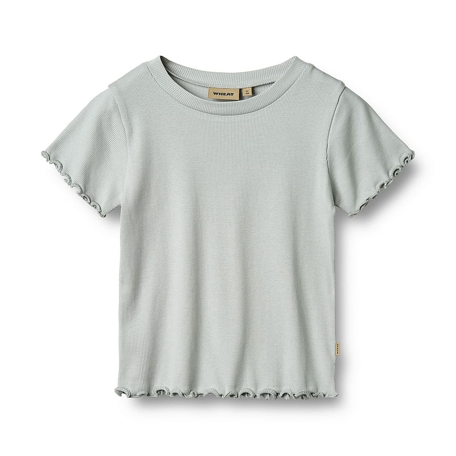 WHEAT Rib T-Shirt Short Sleeve Irene Soft Blue Str 104/4 år