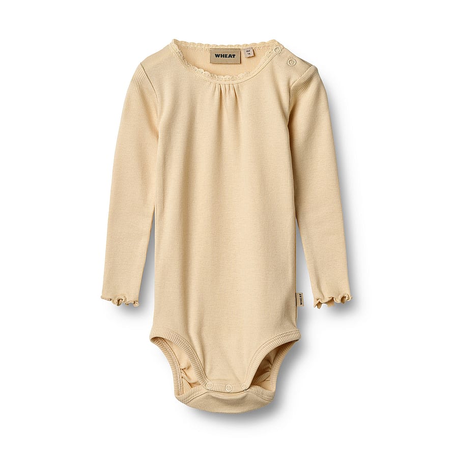WHEAT Rib Body Long Sleeve Lotta Macadamia Str 92/2 år