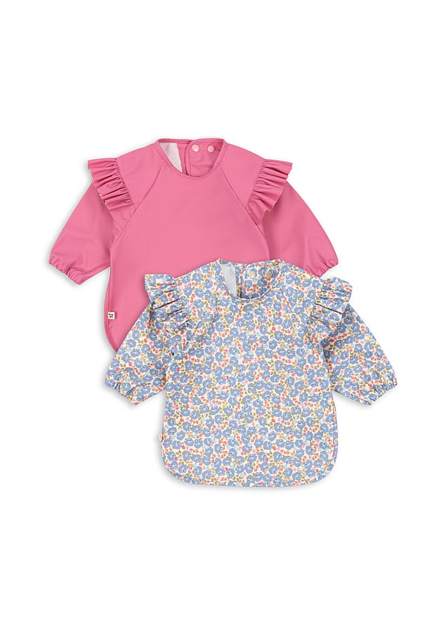 Konges Sløjd 2 Pack Dinner Bib With Sleeves And Frill Fleur Rosier/Chateau Rose 6-12 mdr