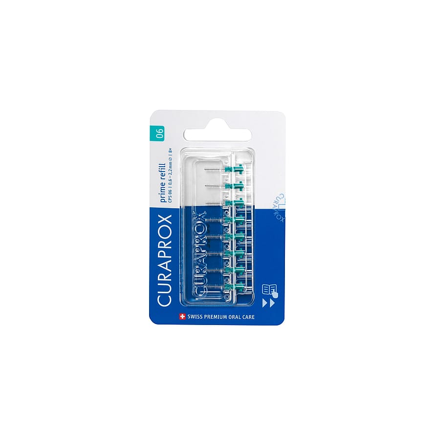 Curaprox Prime Refill + 8 stk mellemrumsbørster Turkis/ 0,6 mm