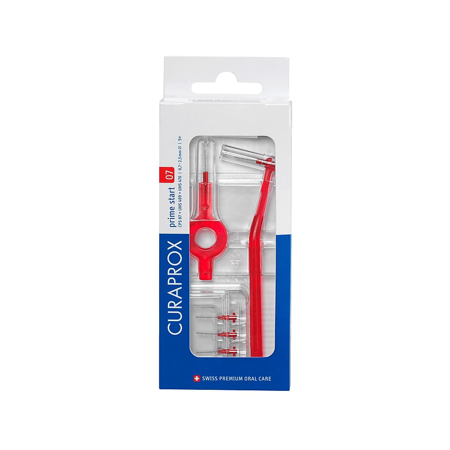 Curaprox Prime Start 5 stk mellemrumsbørster + 2 Håndtag Rød/ 0,7 mm 5 stk