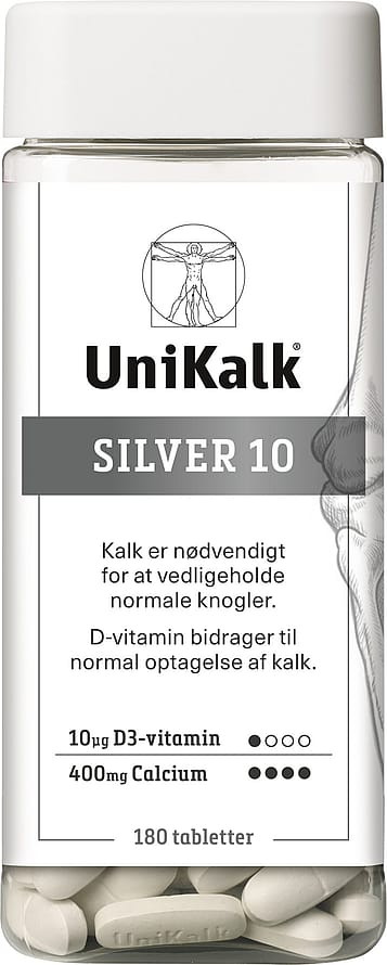 Unikalk Silver 10, Kalk 400 mg og D-vitamin 10 µg 180 tabl.