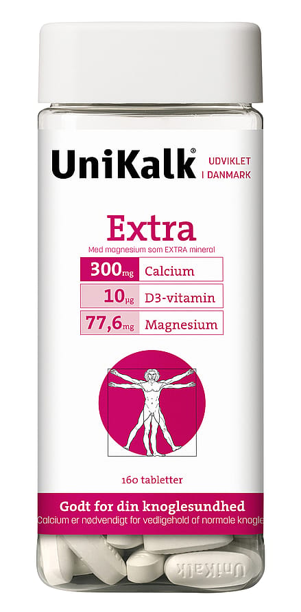 Unikalk Extra - Kalk 300 mg, Magnesium 77,6 µg og D-vitamin 10 µg 160 tabl