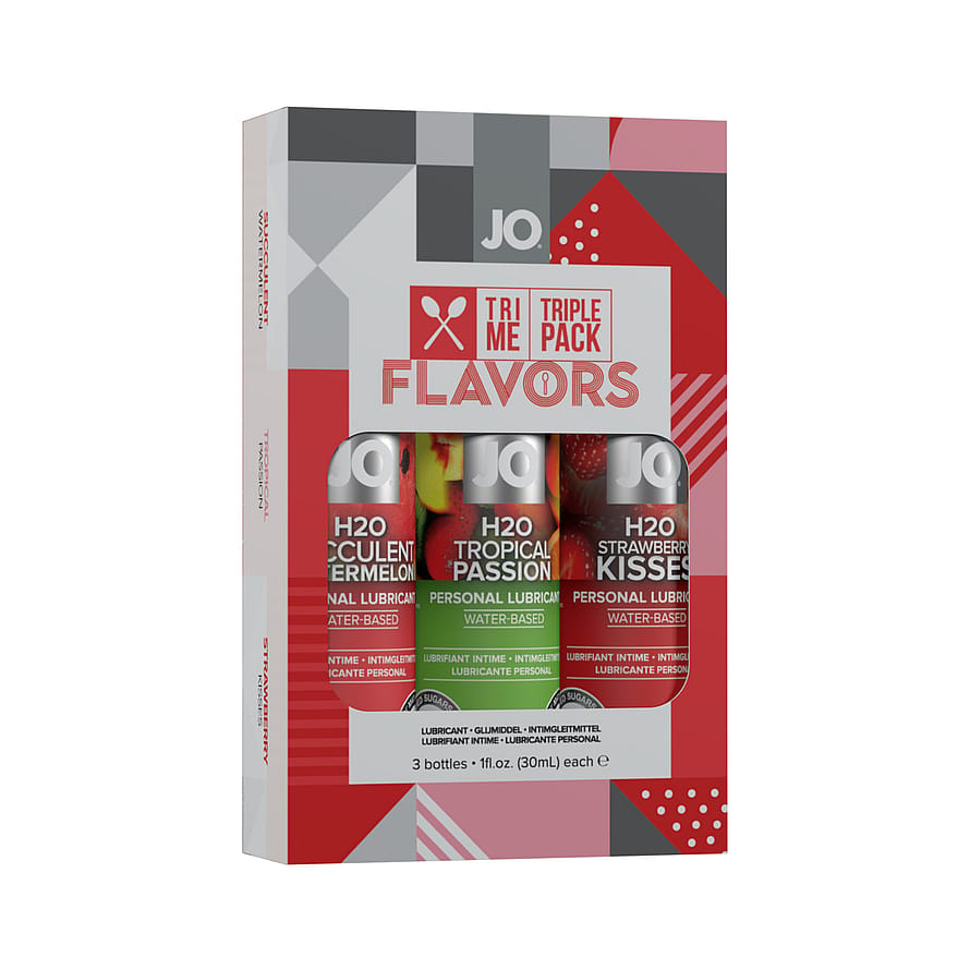 System JO Tri Me Vandbaseret Glidecreme med Smag Sæt 3 x 30 ml - Vandmelon/Tropisk Passion/Søde Jordbær.
