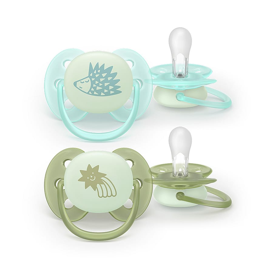 Philips Avent Ultra Soft Nat Sut - Lyser i Mørket  2-Pak Grøn/Blå 0-6 m
