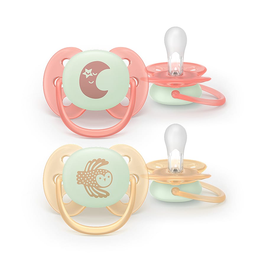 Philips Avent Ultra Soft Nat Sut - Lyser i Mørket  2-Pak Lyserød/Gul 0-6 m